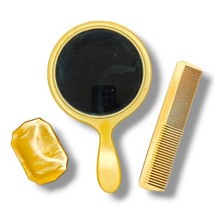 Vintage Celluloid Vanity Beveled Handheld Mirror Comb Box Set Yellow Rou... - £15.65 GBP