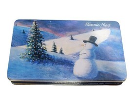 Charming 2001 Fannie Mae Candy Tin Festive Snowman, Christmas Tree &amp; Snow - $14.85
