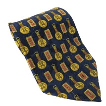 Marco Polo Italian Style Gold Medals All Over Print Novelty Silk Necktie - £18.07 GBP