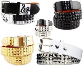 Music Notes Piano Whites Studded Leather Belt Jeans Dress Casual Party Punk Goth - £3.95 GBP+