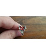 Little Girls Jewelry (new) Ring RED &amp; WHITE BUTTERFLY W/ JEWEL - £4.09 GBP