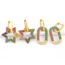 FA Multicolor Star Earrings For Women CZ Crystal Paved Geometric Oval Huggie Ear - £13.67 GBP