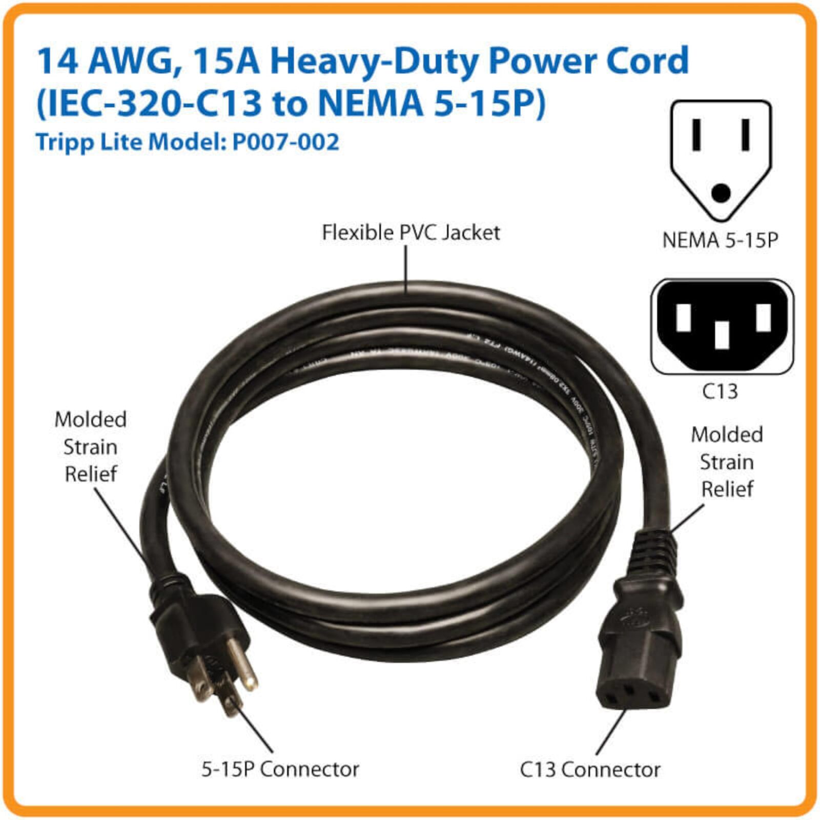 Tripp Lite P007-006 Heavy Duty Computer Power Cord, 15A, 14AWG (NEMA 5-15P to IE Item image 4