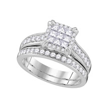 14kt White Gold Princess Diamond Cluster Bridal Wedding Engagement Ring Set - £1,241.73 GBP