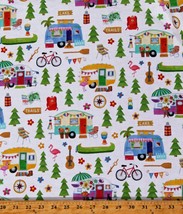 Cotton Camping Campers Trailers Summer Vacation Fabric Print by the Yard D385.48 - £11.15 GBP