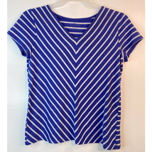 Talbots Linen Shirt Womens S Short Cap Sleeves V Neck Chevron Stripes Nautical - £10.78 GBP