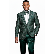 Men Insomnia Manzini Blazer Stage Performer Singer Prom MZN137 Green Lace Design image 4