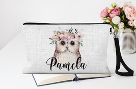 Personalized Owl Makeup Bag, Owl Gifts For Women, Linen Pencil Pouch, Owl Cosmet - £12.57 GBP