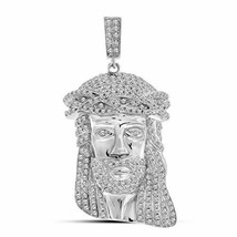 10kt White Gold Mens Round Diamond Jesus Christ Face Charm Pendant 1-1/4 Cttw - £642.28 GBP