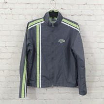 Nike Windbeaker Jacket Womens Small Gray Striped Full Zip Pockets Workou... - £15.94 GBP