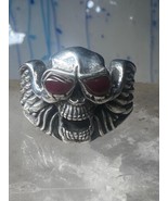 Skull ring with wings biker band reddish Carnelian eyes size 13 sterling... - $1,838.97 MXN