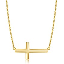 Sterling Silver Sideways Cross Necklace - Gold Plated - £33.54 GBP