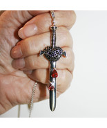 Sexy Jeweled Dagger Knife Sword Heart Pendant Necklace 14k White Gold ov... - £48.94 GBP