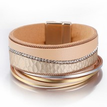 ALLYES Fashion Leather Bracelets for Women Magnet Rhombus Pattern Rhinestone Mul - £9.46 GBP