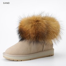 Fashion Girls Real Raccoon Fox Fur Cow Suede Leather Women Casual Ankle Short Wi - £116.09 GBP