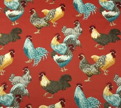 P Kaufmann Free Range Confetti Brick Red Rooster Multiuse Fabric By Yard 54"W - $14.49