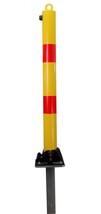 Yellow &amp; Red Fold Down Parking Post with Ground Spigot for use on loose ... - £97.05 GBP+