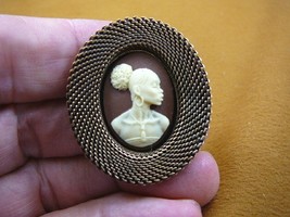 (CA10-109) RARE African American LADY brown + ivory CAMEO textured Pin Pendant - £21.58 GBP