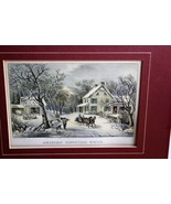 Currier &amp; Ives, American Homestead Winter.Matted  Lithograph Print 9&quot; x12&quot;  - £27.25 GBP