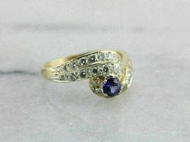 1.50 CT Round Cut Sapphire &amp; Diamond Engagement Ring 14K Yellow Gold Finish - £82.10 GBP