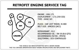 1991 LT5 5.7L Corvette Retrofit Engine Service Tag Belt Routing Diagram Decal - £11.95 GBP