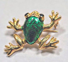 Vintage Enamel Frog Brooch Scatter Pin Goldtone 1 1/4&quot; Wide - $8.95