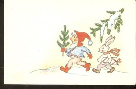 Soviet USSR Latvia postcard. Christmas New Year Santa Claus Dwarf Illustratio... - £3.08 GBP