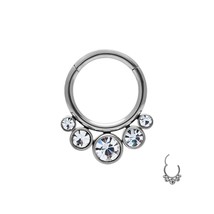 Stainless Steel Hinged Septum Clicker with Crystals - £9.59 GBP
