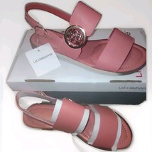Liz Claiborne Womens  Gold Tone Logo Flat Sandals Coral Size 6M - $23.72