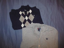Boys Izod Blue Argyle Sweater with Matching Dress Shirt 14/16 - £10.18 GBP