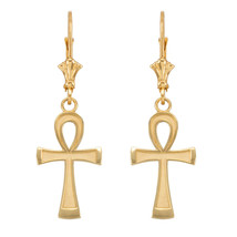 14K Gold Egyptian Ankh Cross Earrings - £150.53 GBP