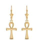 14K Gold Egyptian Ankh Cross Earrings - $215.03