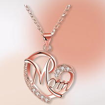 Rose Gold Plated Crystal Heart Mom Necklace - $335.21 MXN - $446.95 MXN