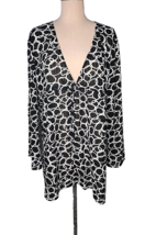 In Gear Beach Cover Up XL Black Circle Print Angel Sleeves V Neck Tie Front - $19.05