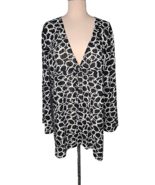 In Gear Beach Cover Up XL Black Circle Print Angel Sleeves V Neck Tie Front - $19.05
