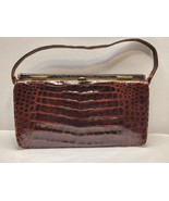 Sterling Bag Alligator Leather Brown Handbag Clasp opening Excellent 50s... - $1,128.81 MXN