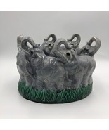 Vintage Ceramic Elephants Marching Bowl Trunks Up Decorative Tabletop An... - £29.72 GBP