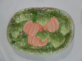 PUMPKIN PLATE Orange,  Green Earthenware  New In Box! 1993&quot; - $12.69