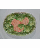 PUMPKIN PLATE Orange,  Green Earthenware  New In Box! 1993&quot; - $12.69