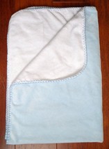 Pottery Barn Blue Baby Blanket Plush Velour Baby Blanket Blue White Super Soft - £23.02 GBP