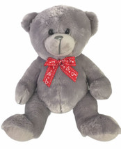 Inter American Plush Stuffed Animal Teddy Bear Grey Gray 15” Hearts Valentines - £24.77 GBP