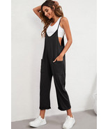Black Pocketed Adjustable Spaghetti Strap Straight Leg Jumpsuit - $402.79 MXN