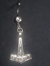  316 Surgical Steel Silver Viking Thors Hammer Cz Jewel 14 Gauge Belly Ring - £4.63 GBP