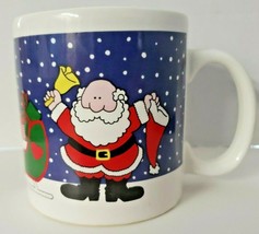 Vintage 1987 Christmas Santa and Reindeers Coffee Mug by F.T.D.A. Ceramic - £13.48 GBP