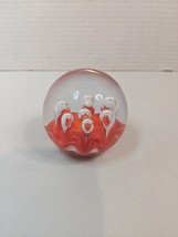 Hand Blown Large Bubbles Art Glass Paperweight Sphere Red Base - £18.68 GBP