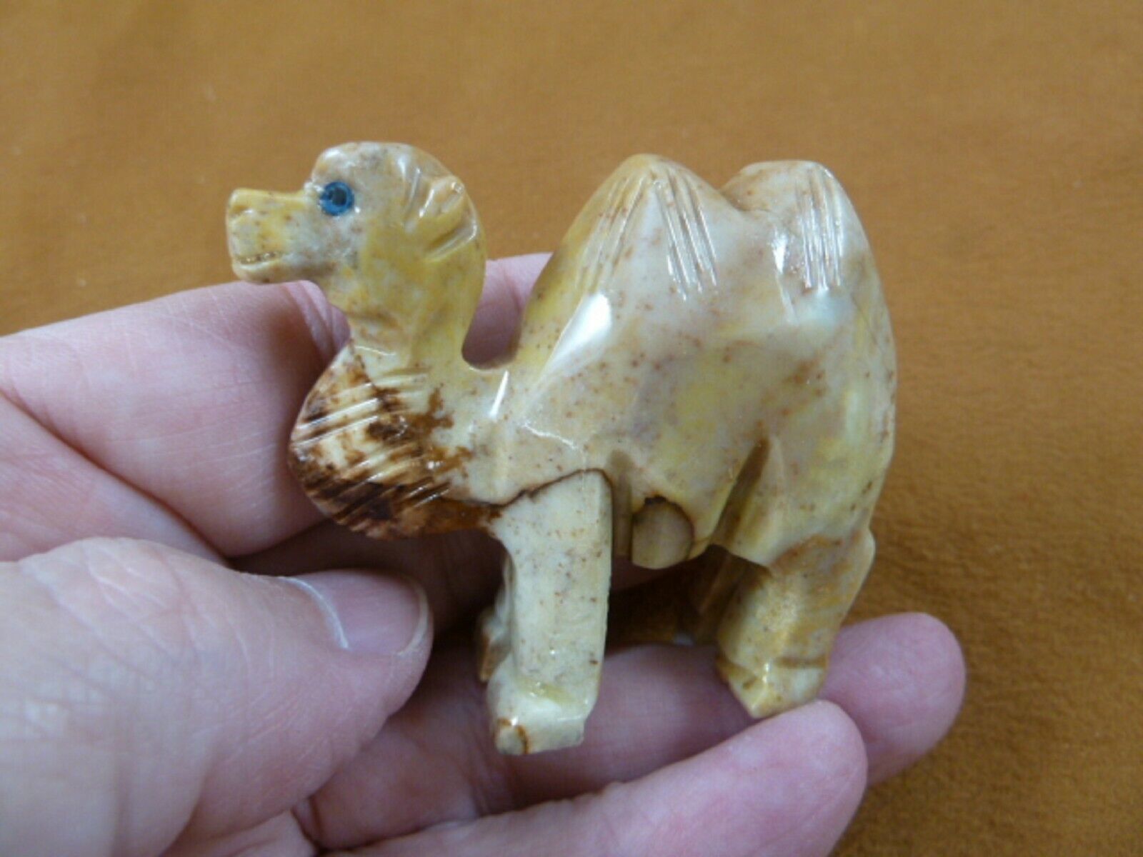 (Y-CAM-304) tan CAMEL SOAPSTONE FIGURINE stone carving dromedary desert ... - $16.12