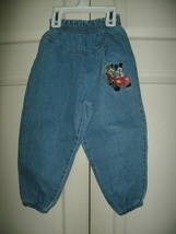 Girls sz 4T Disney Mickey &amp; Minnie Mouse Embroidered Jeans blue elastic ... - £6.84 GBP