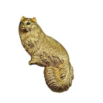 Vintage Monet Gold Tone Cat Brooch With Green Eyes - £15.41 GBP