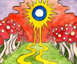 Mushroom Psychedelic Yellow Trippy Road Tapestry 6.5 ft x 5 ft Wall Hanging image 3