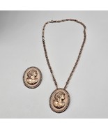 Copper Cameo Brooch Pendant Necklace Set Convertible Grecian Woman Profile - €34,72 EUR